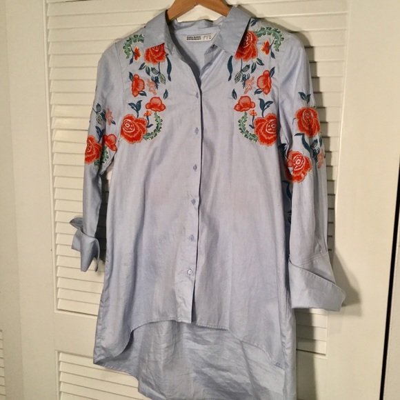 Zara Tops - Zara Embroidered Denim Blouse